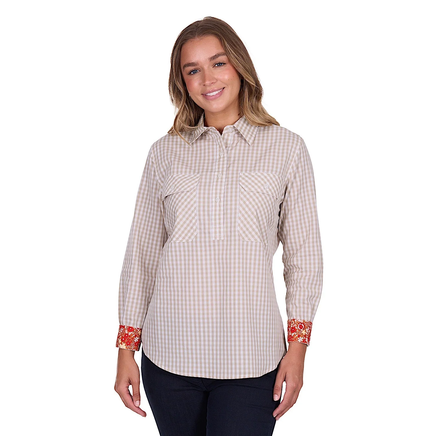 Hard Slog Women's Sara Half Placket Long Sleeve Shirt - Natural