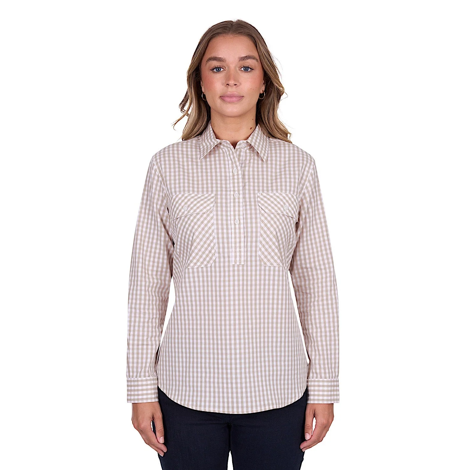 Hard Slog Women's Sara Half Placket Long Sleeve Shirt - Natural - Image 2
