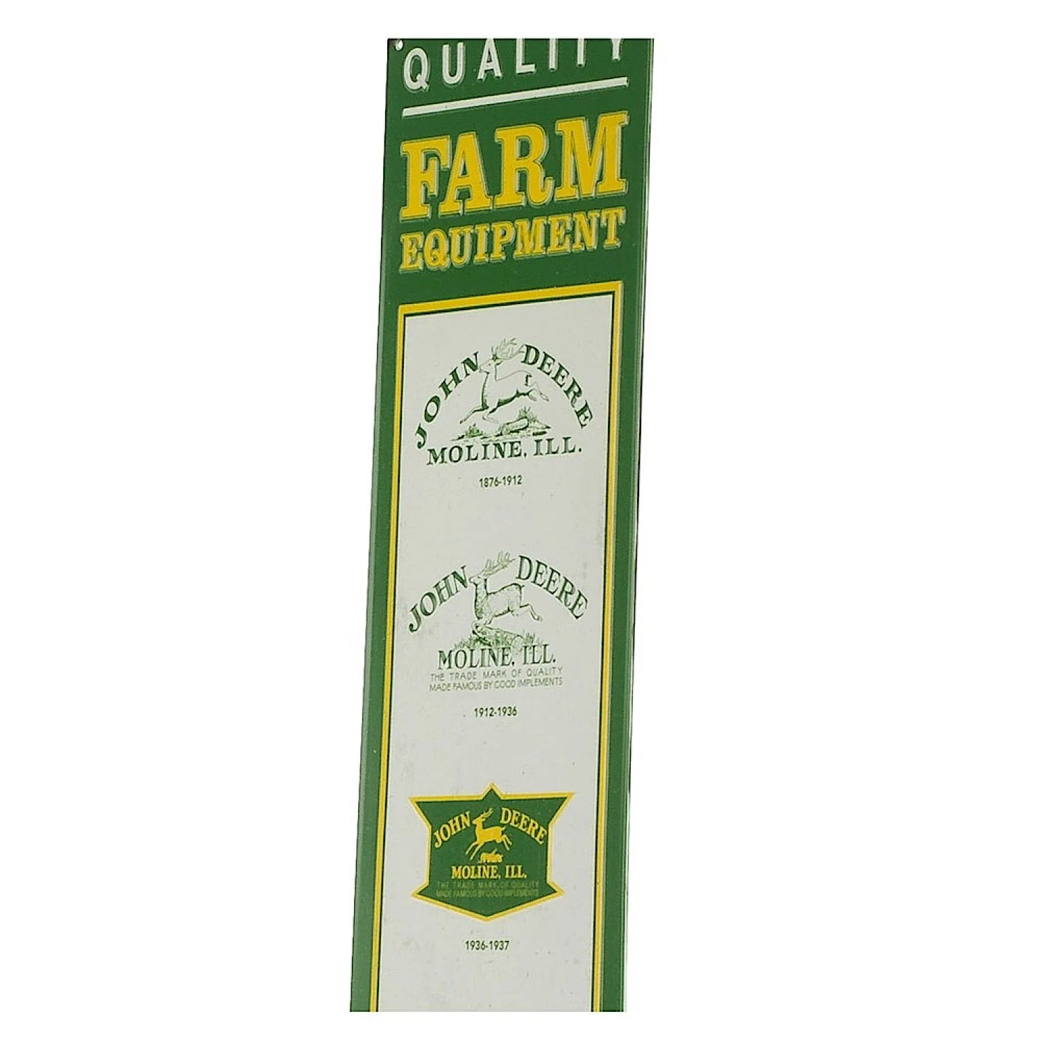 John Deere Quality Farm Equipment Vertical Logo Embossed Metal Sign - Image 2