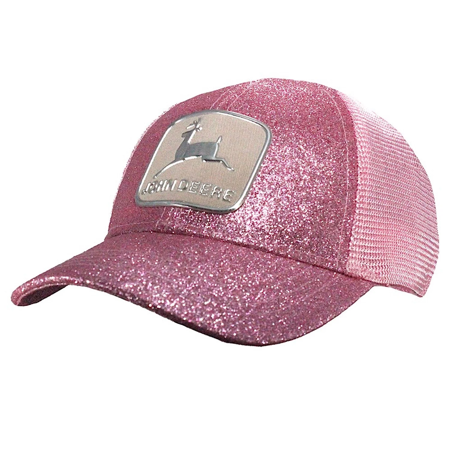 John Deere Women's Vintage Logo Patch Glitter Mesh Trucker Cap - Pink