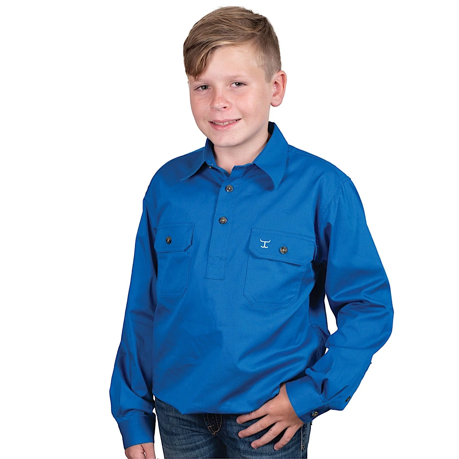 Just Country Boy's Lachlan Half Button Workshirt - Nautical Blue