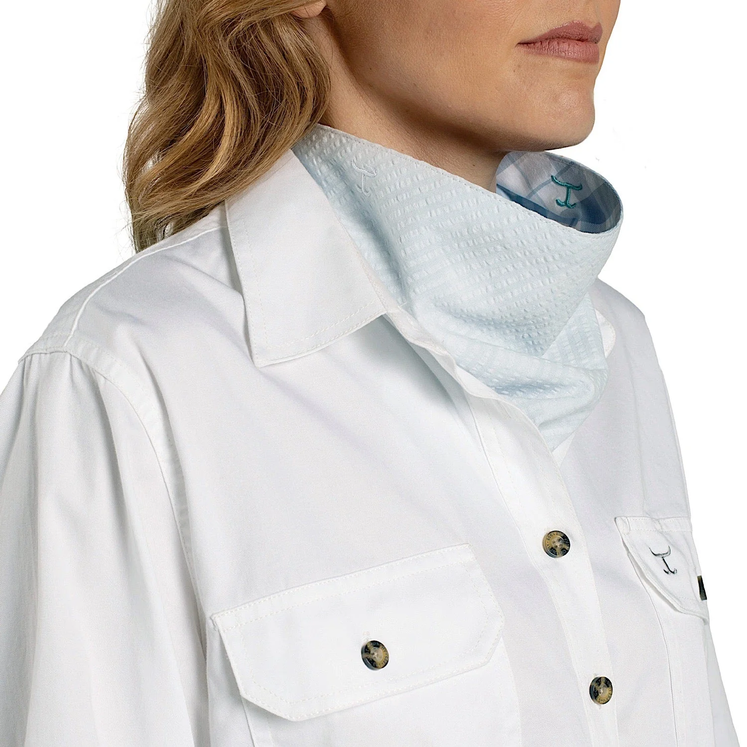 Just Country Carlee Double Sided Scarf - Bluebell & White Plaid/Arctic Ice - Image 2