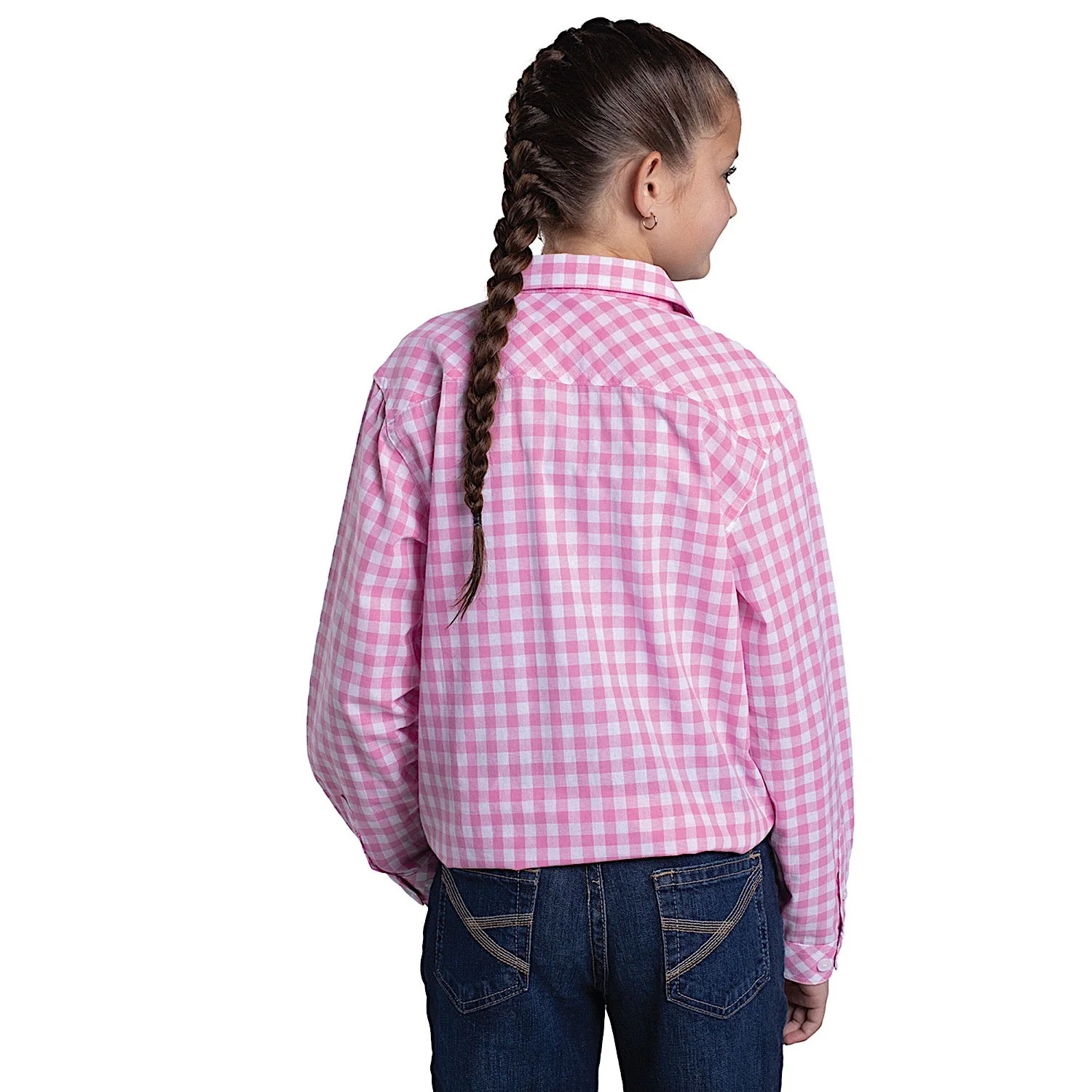 Just Country Girl's Harper Half Button Check Work Shirt - Pink Lemonade/White Check - Image 2