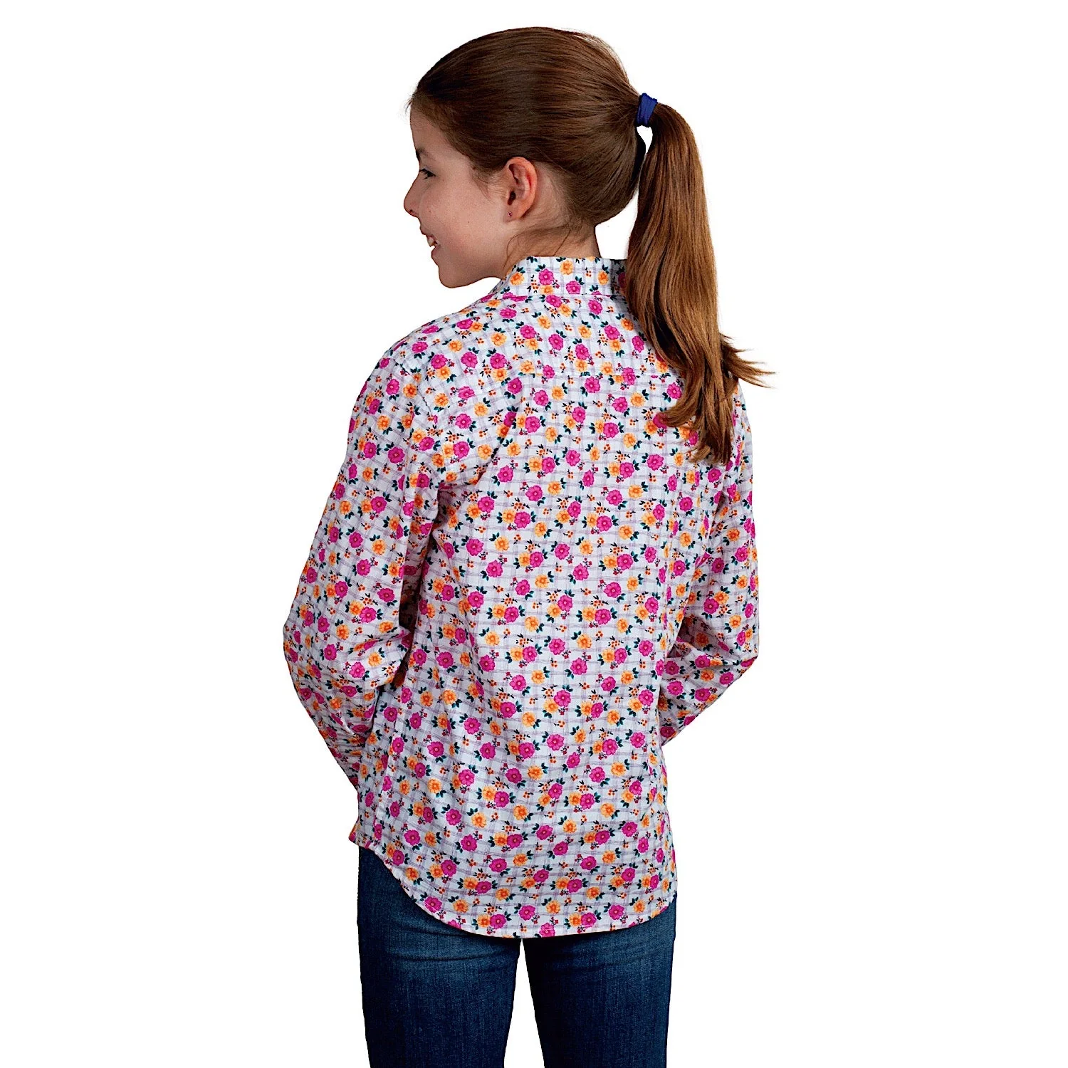 Just Country Girl's Harper Half Button Print Work Shirt - White Lattice - Image 2