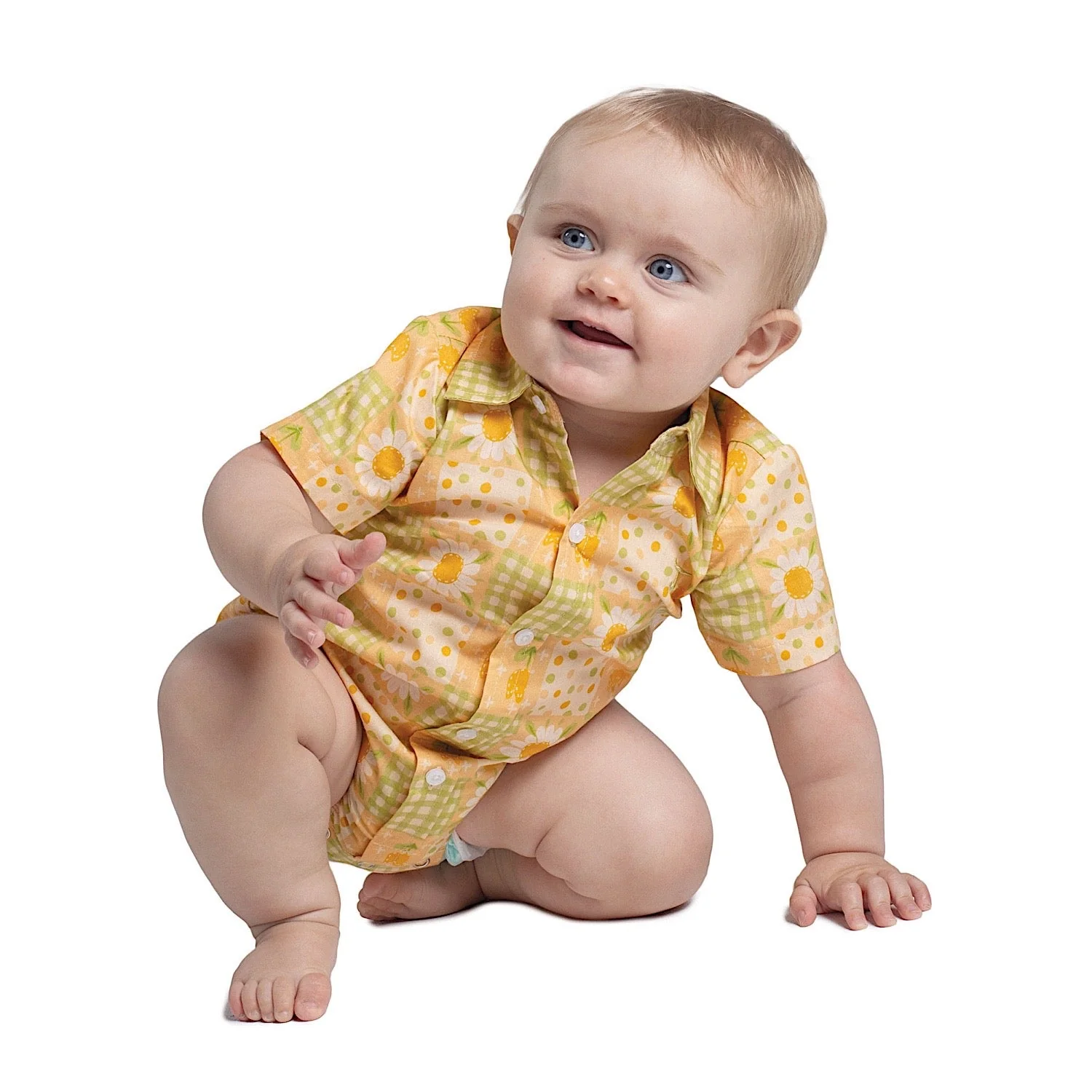 Just Country Infant Frankie Short Sleeve Full Button Plaid Jumpsuit - Lemon Daisies