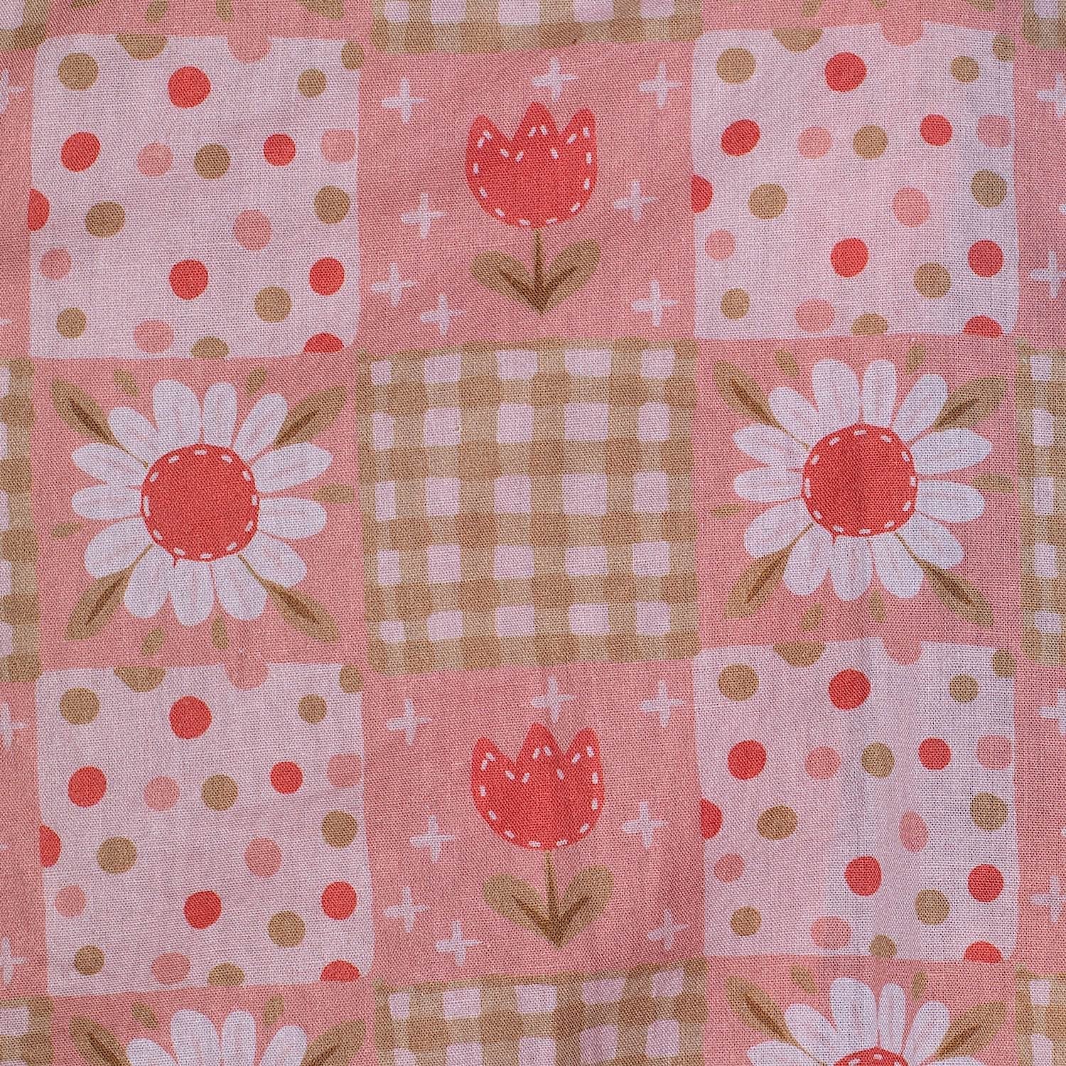 Just Country Infant Frankie Short Sleeve Full Button Plaid Jumpsuit - Peach Daisies - Image 2