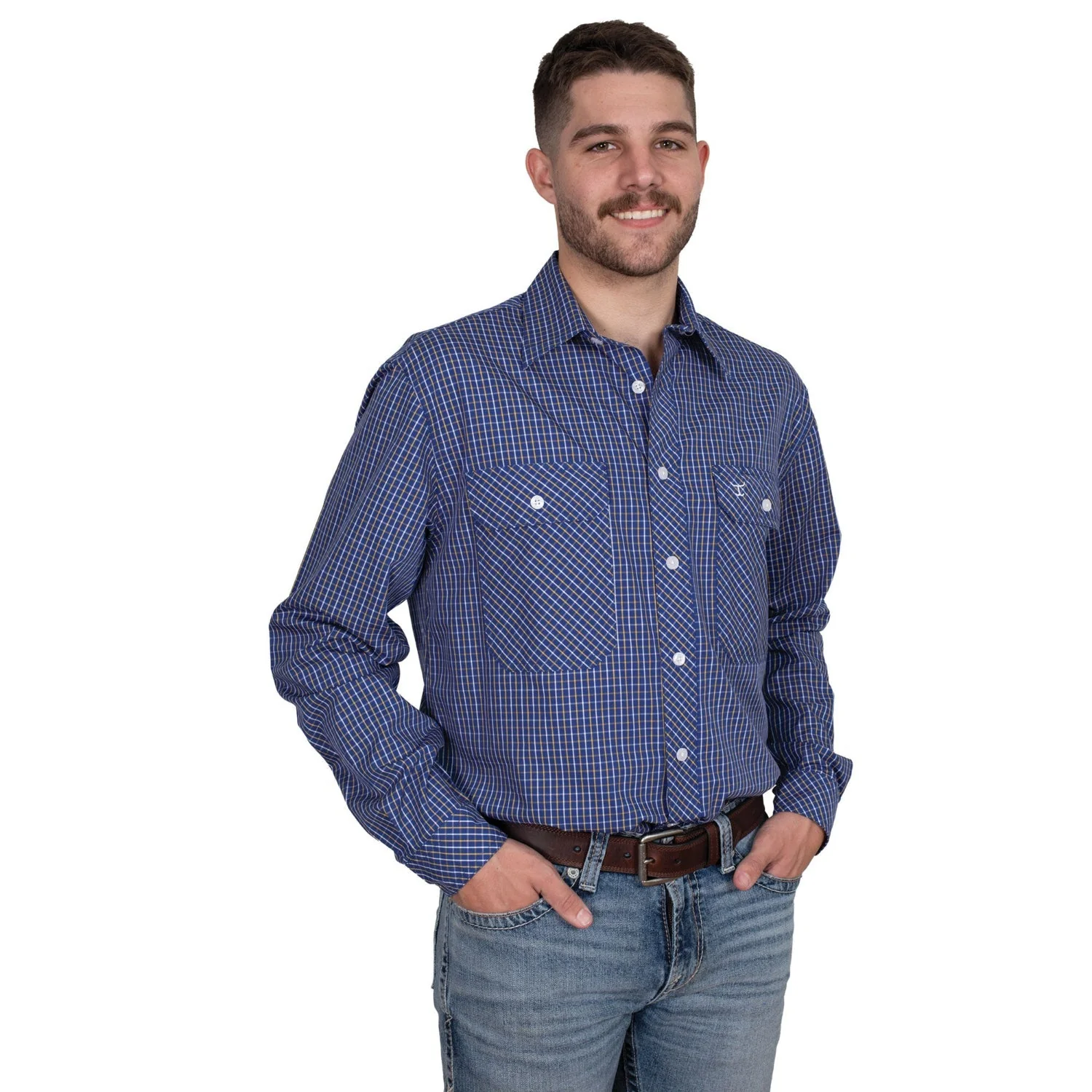 Just Country Men's Austin Full Button Shirt - Cobalt/White/Yellow Check