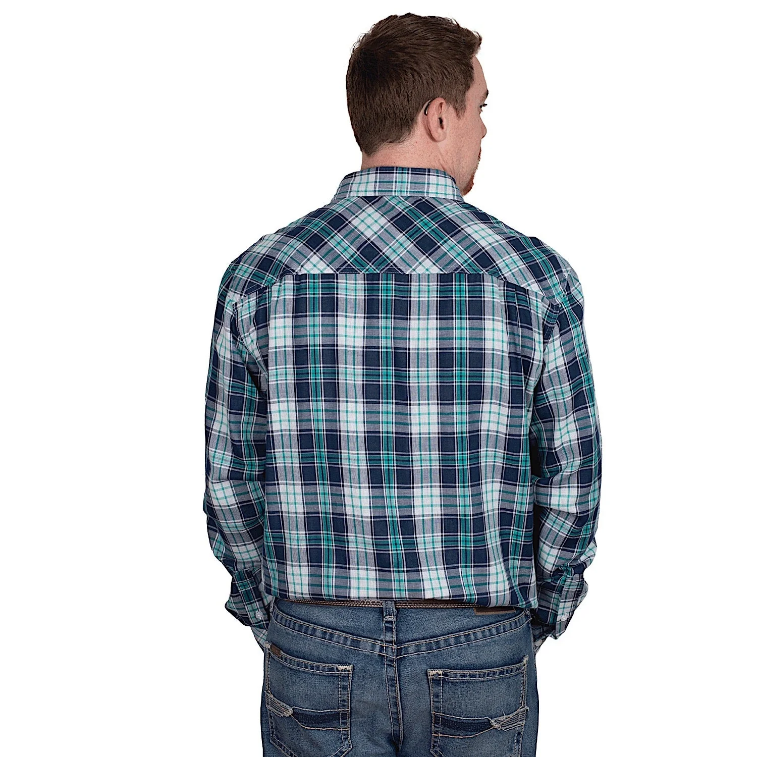 Just Country Men's Austin Full Button Print Workshirt - Navy/Aqua - Image 2