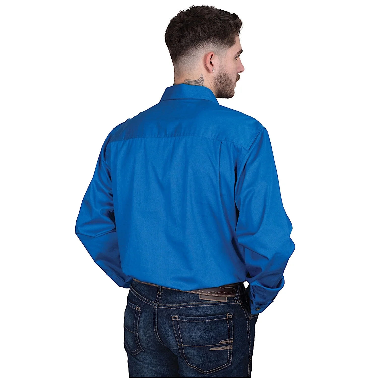 Just Country Mens Cameron 1/2 Button Work Shirt - Nautical Blue - Image 2
