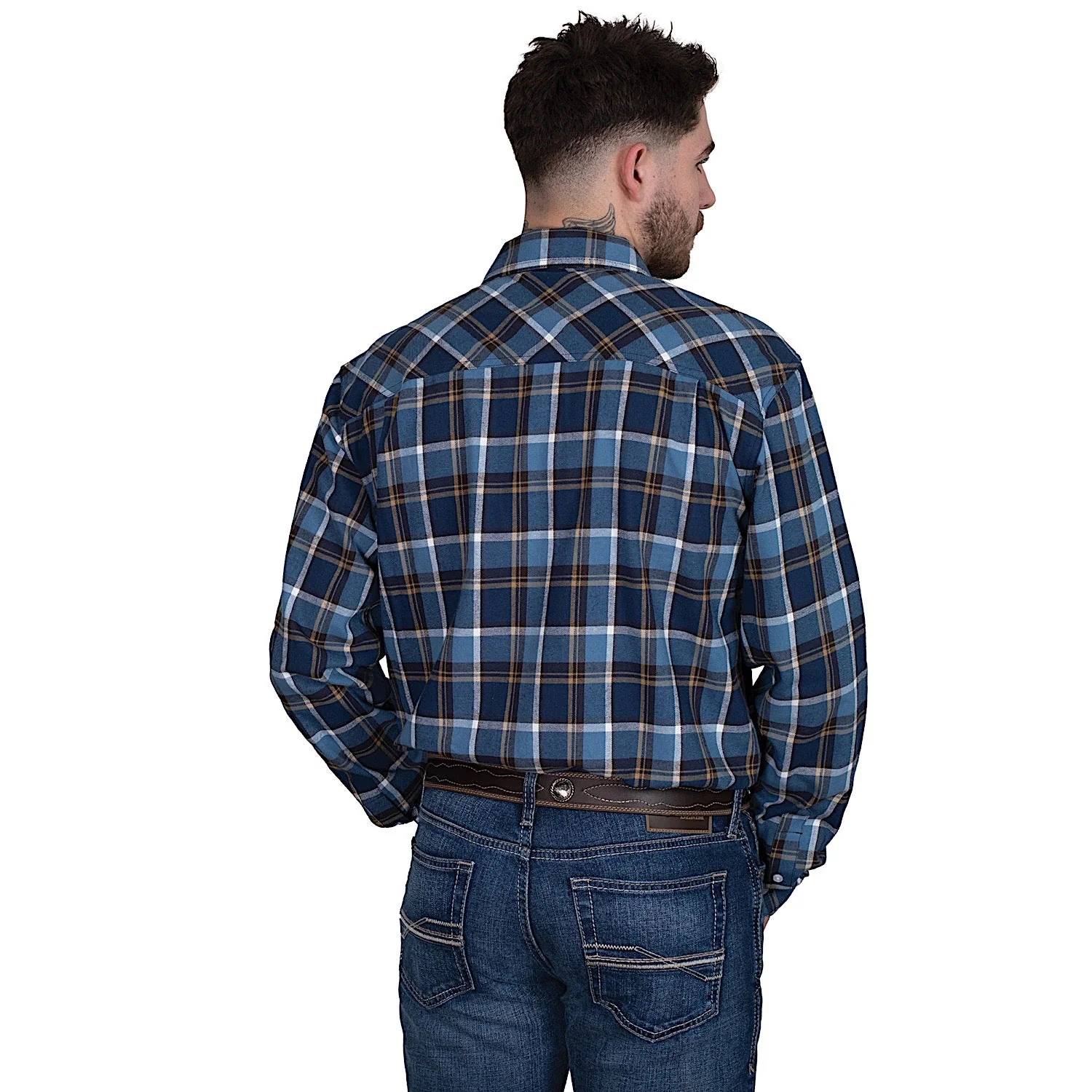 Just Country Men's Cameron Flannel Shirt - Plaid Blue / Navy / Tan - Image 2