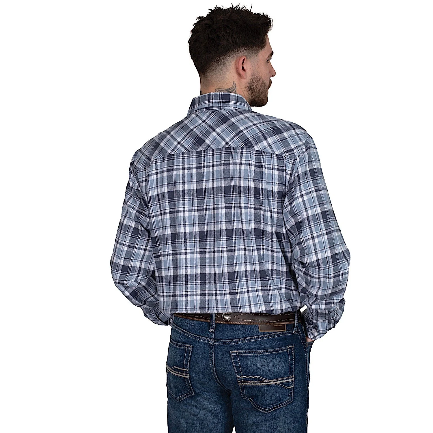 Just Country Men's Cameron Flannel Shirt - Plaid Grey / Navy / White - Image 2
