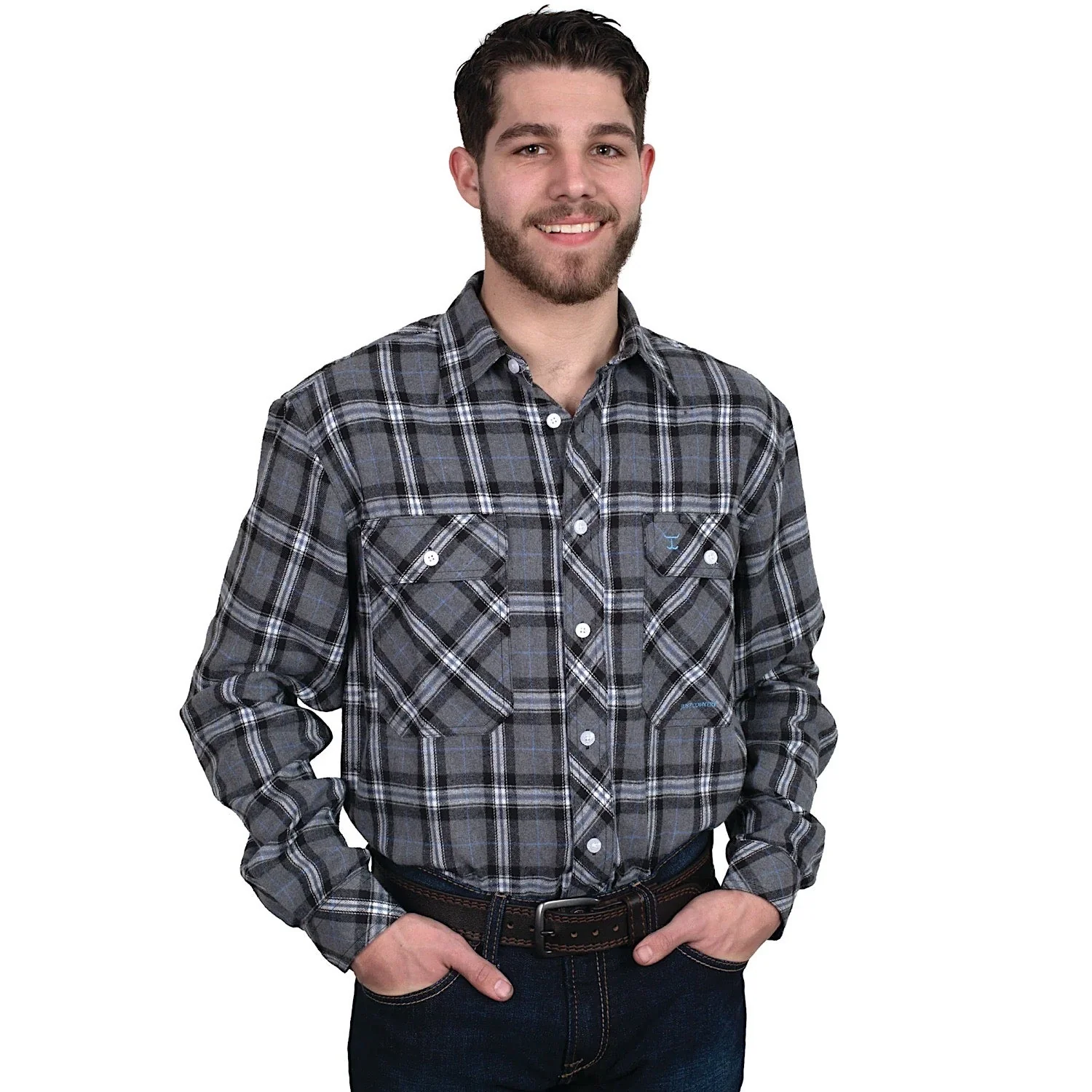 Just Country Men's Evan Work Shirt Flannel - Plaid Grey