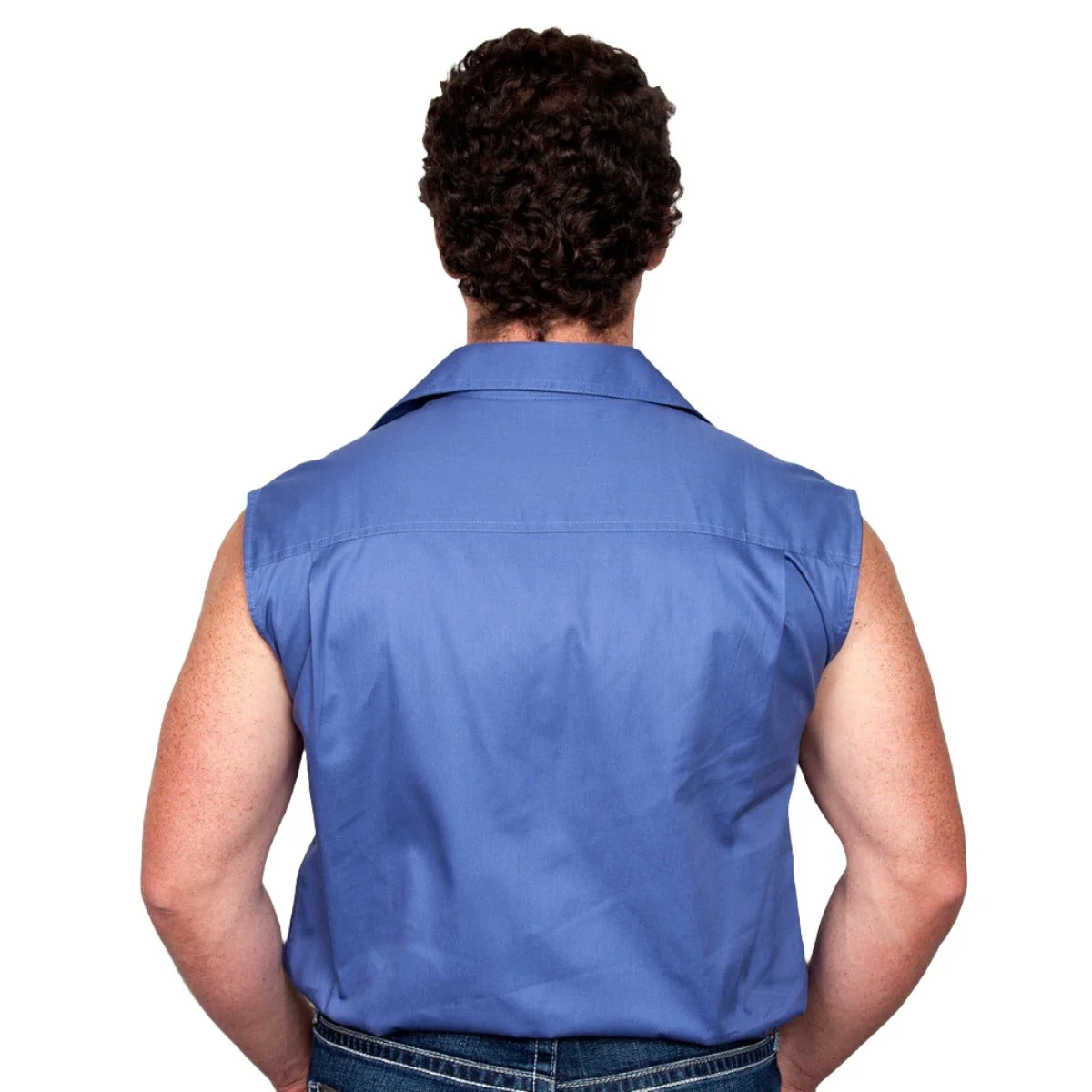 Just Country Mens Jack 1/2 Button Sleeveless Work Shirt Blue - Image 2