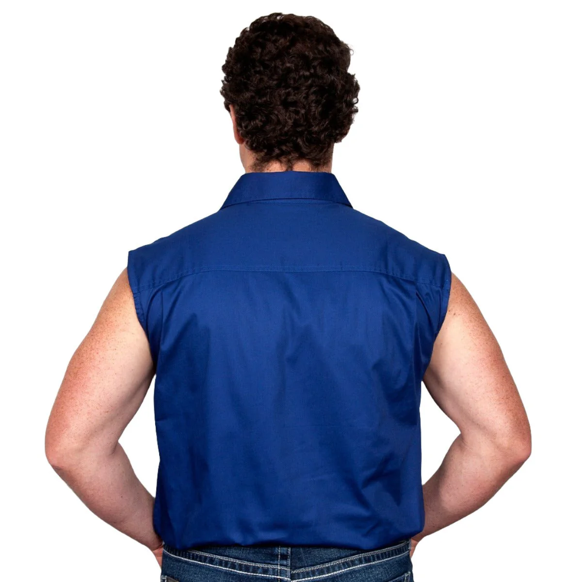 Just Country Mens Jack 1/2 Button Sleeveless Work Shirt Cobalt - Image 2