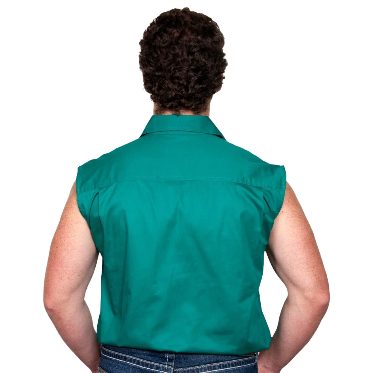 Just Country Mens Jack 1/2 Button Sleeveless Work Shirt Dark Green - Image 2