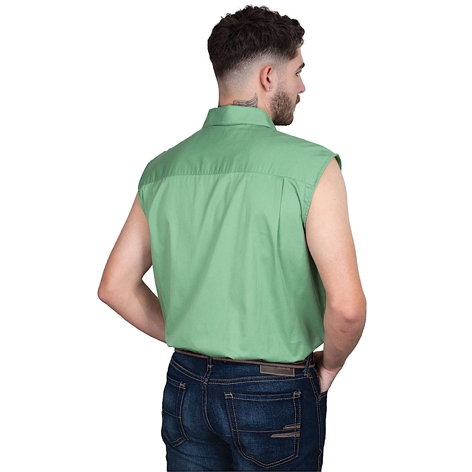 Just Country Mens Jack 1/2 Button Sleeveless Work Shirt - Jade - Image 2