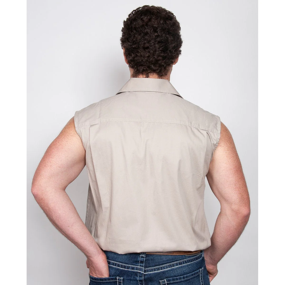 Just Country Men's Jack 1/2 Button Sleeveless Work Shirt Stone - Image 2