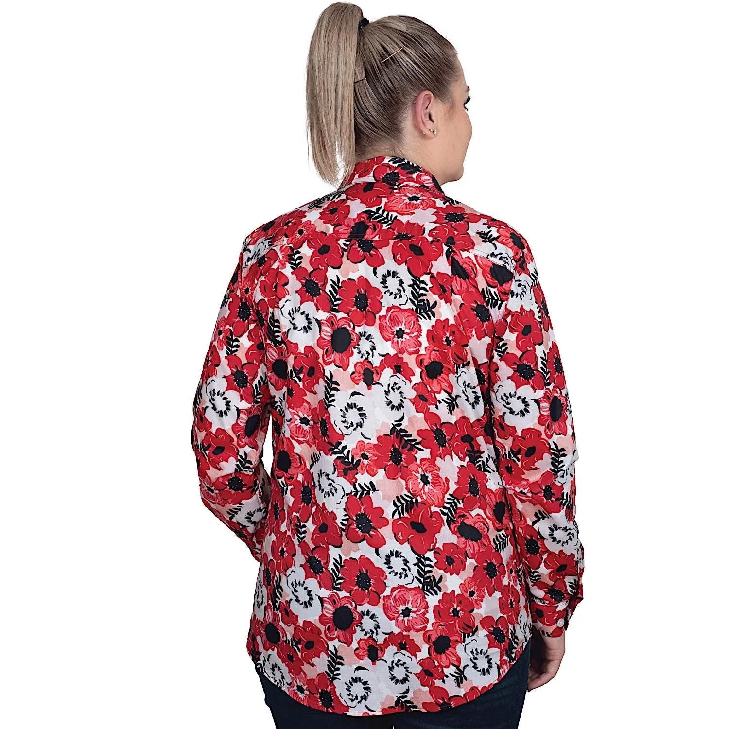 Just Country Women's Abbey Full Button Work Shirt - Ruby Painted Floral - Image 2