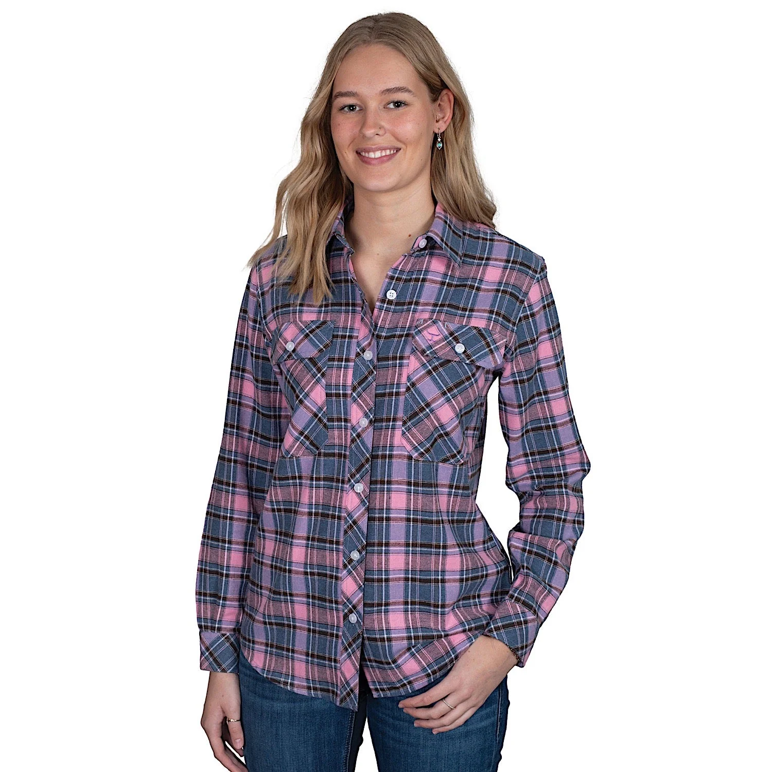 Just Country Women's Brooke Flannel Shirt - Plaid Pink / Orchid / Blue