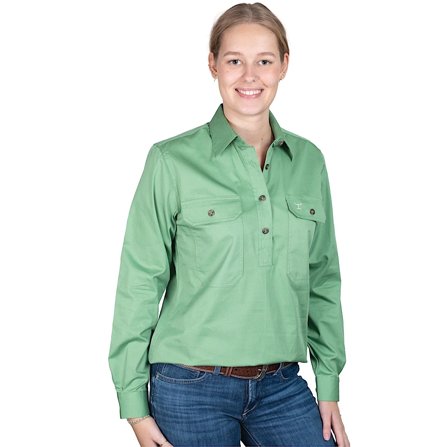 Just Country Women's Jahna Half Button Work Shirt - Jade