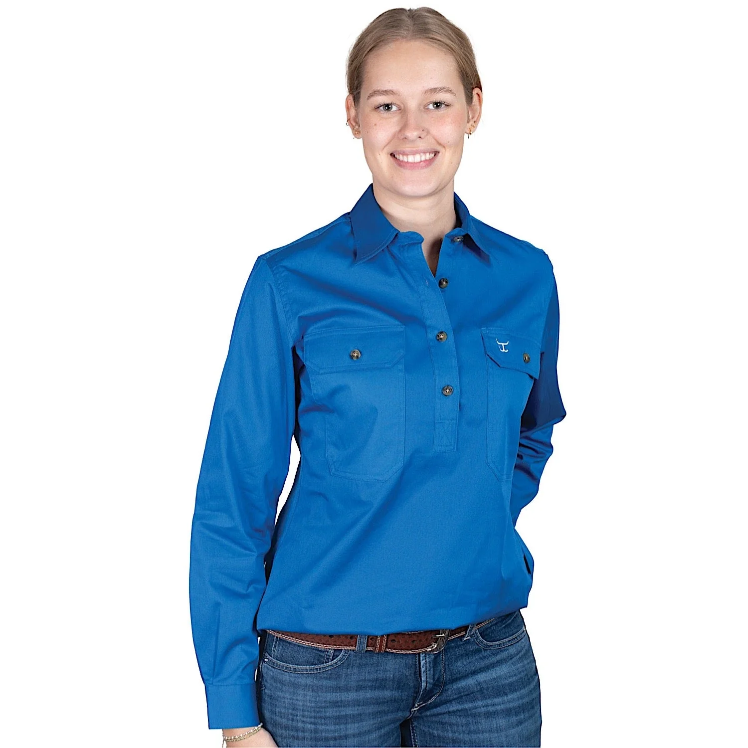 Just Country Women's Jahna Half Button Work Shirt - Nautical Blue