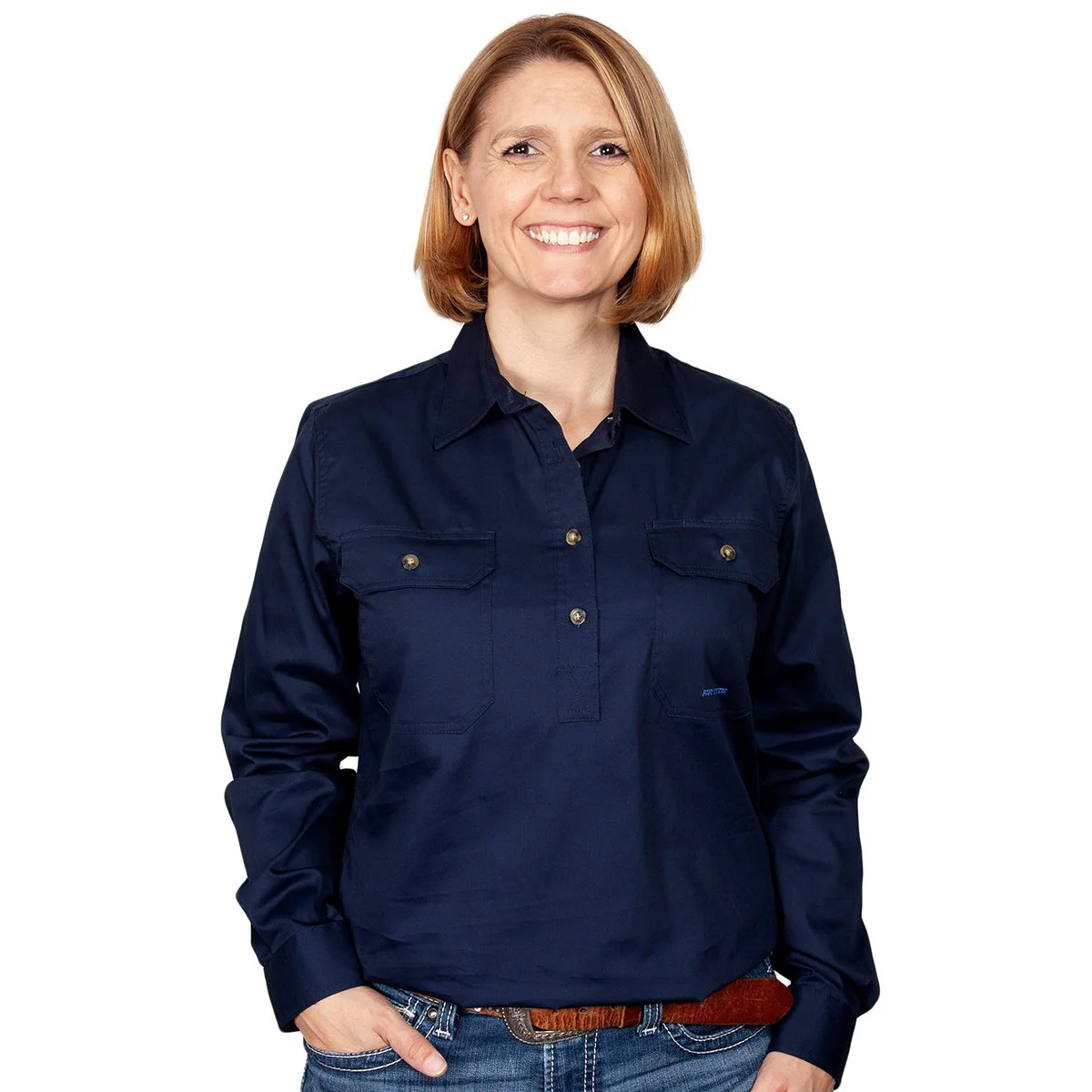 Just Country Women's Jahna Half Button Work Shirt - Navy