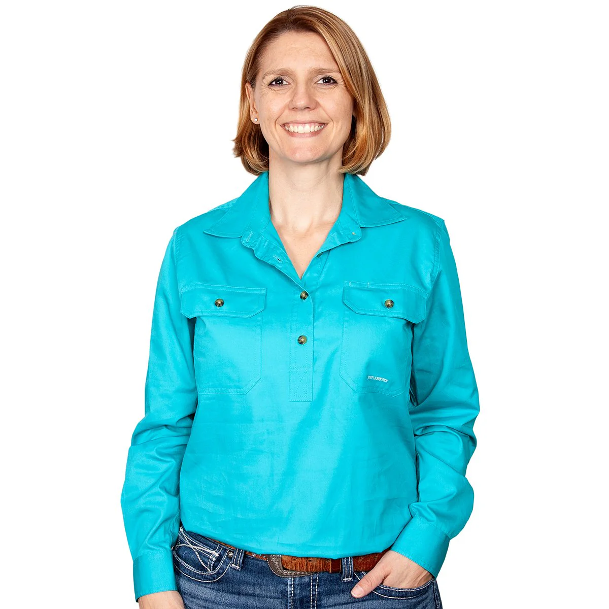 Just Country Womens Jahna Half Button Work Shirt - Turquoise - Image 2