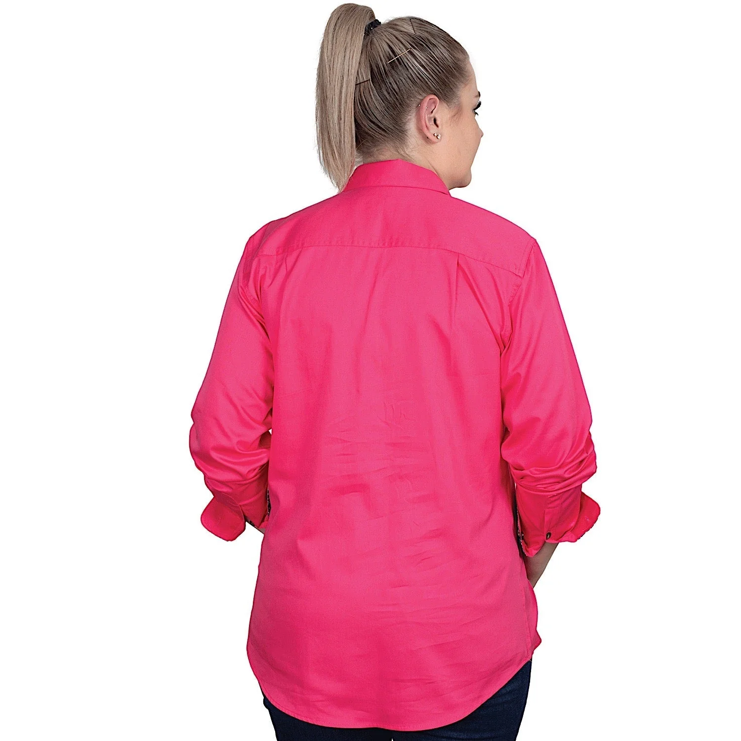 Just Country Women's Jahna Trim Half Button Work Shirt - Hot Pink/Navy Meadow Flowers - Image 2