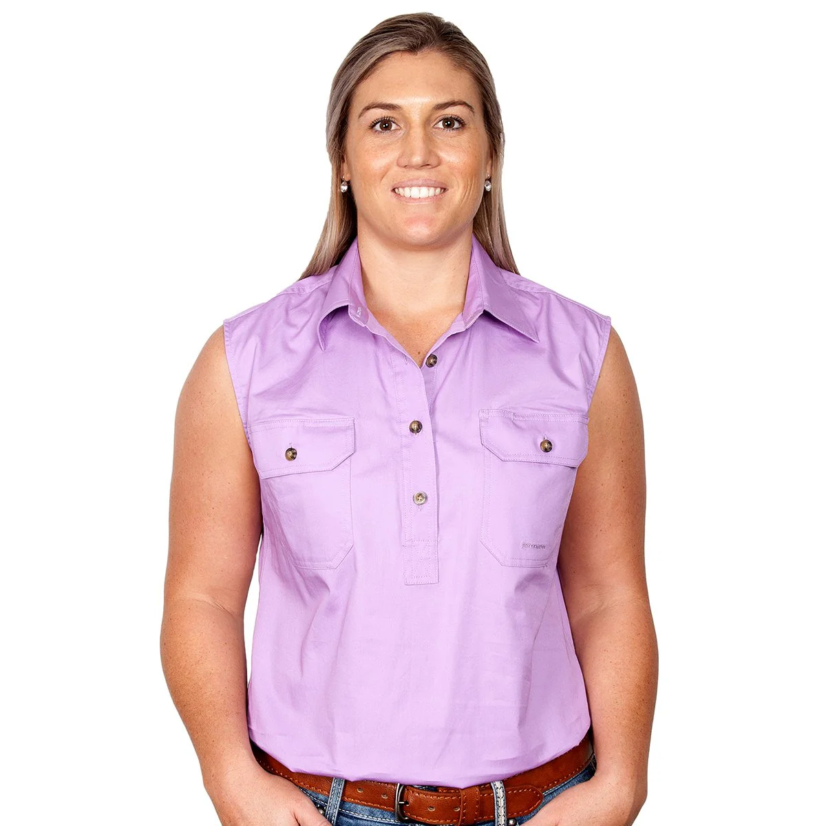 Just Country Women's Kerry Sleeveless Half Button Work Shirt - Orchid
