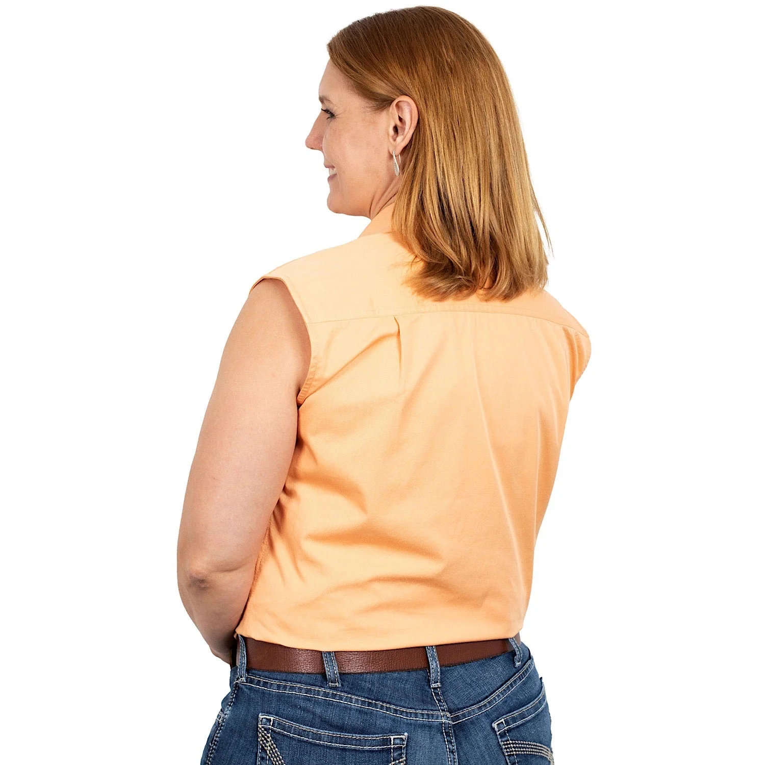 Just Country Women's Kerry Sleeveless Half Button Work Shirt Peach - Image 2