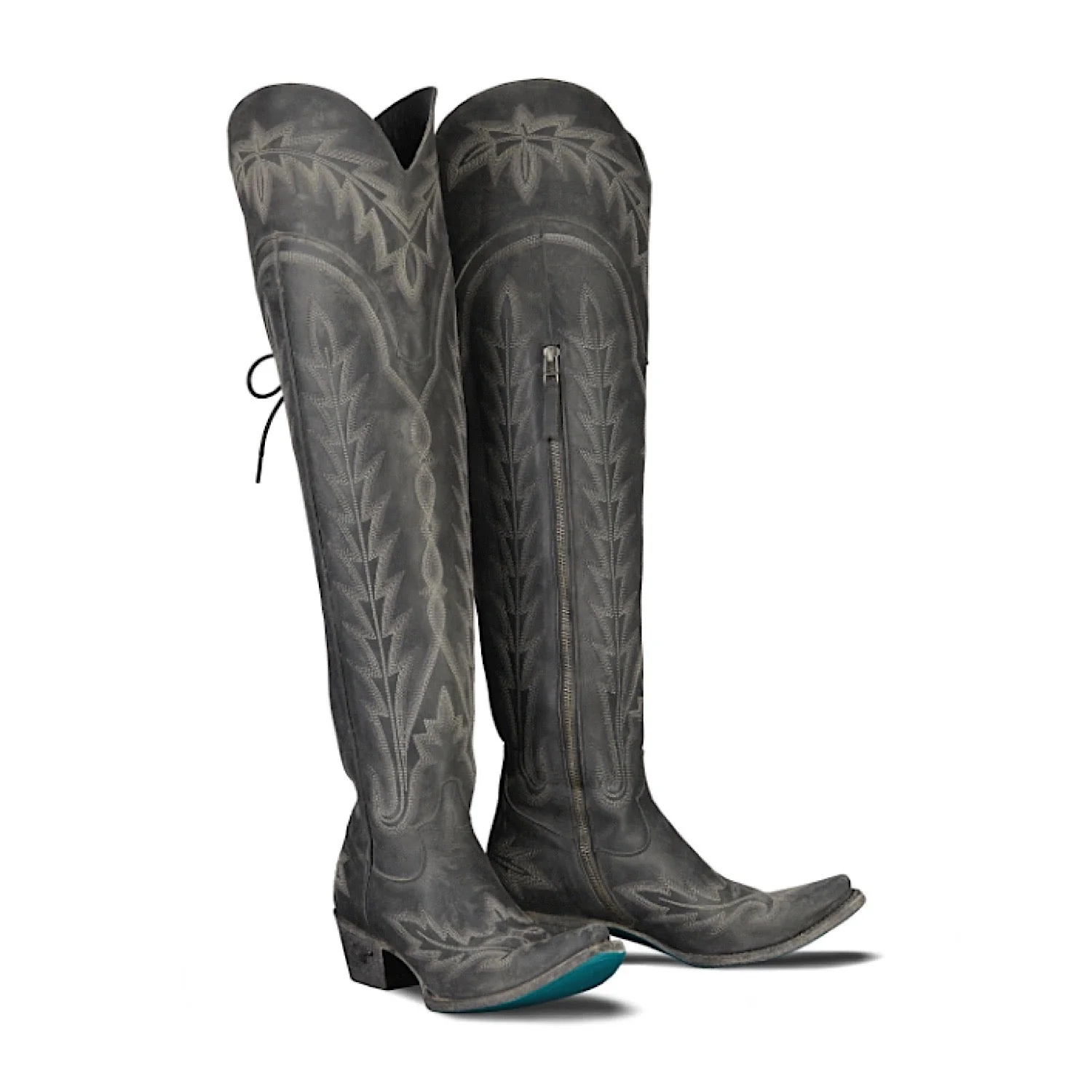Lane Boots Lexington Over The Knee Corset - Distressed Jet Black
