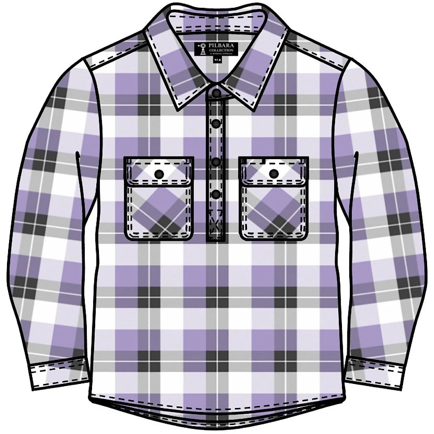 Pilbara Kid's Closed Front Flannelette Shirt - Purple Rose/Grey/White