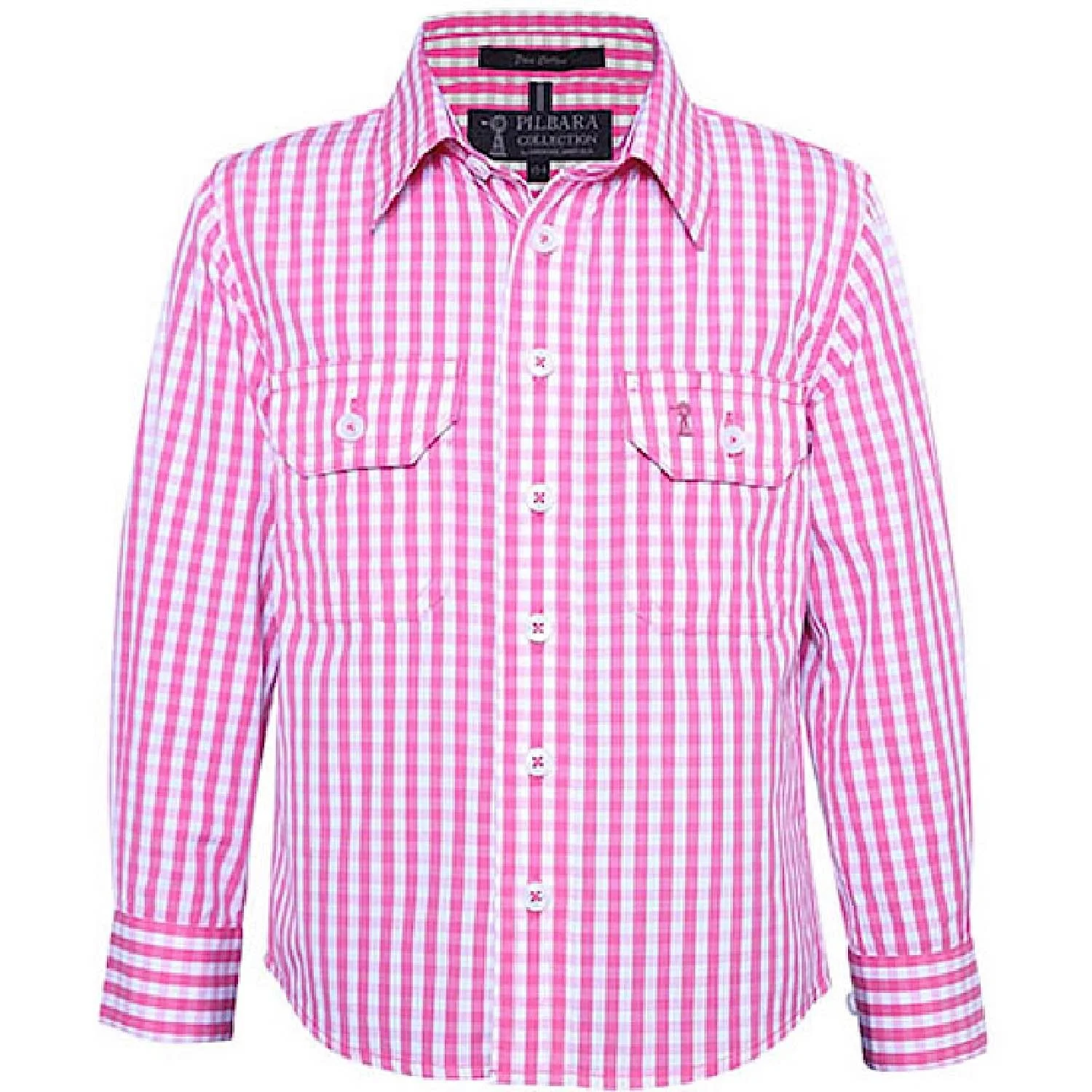 Pilbara Kid's Long Sleeve Shirt - Pink/White Check