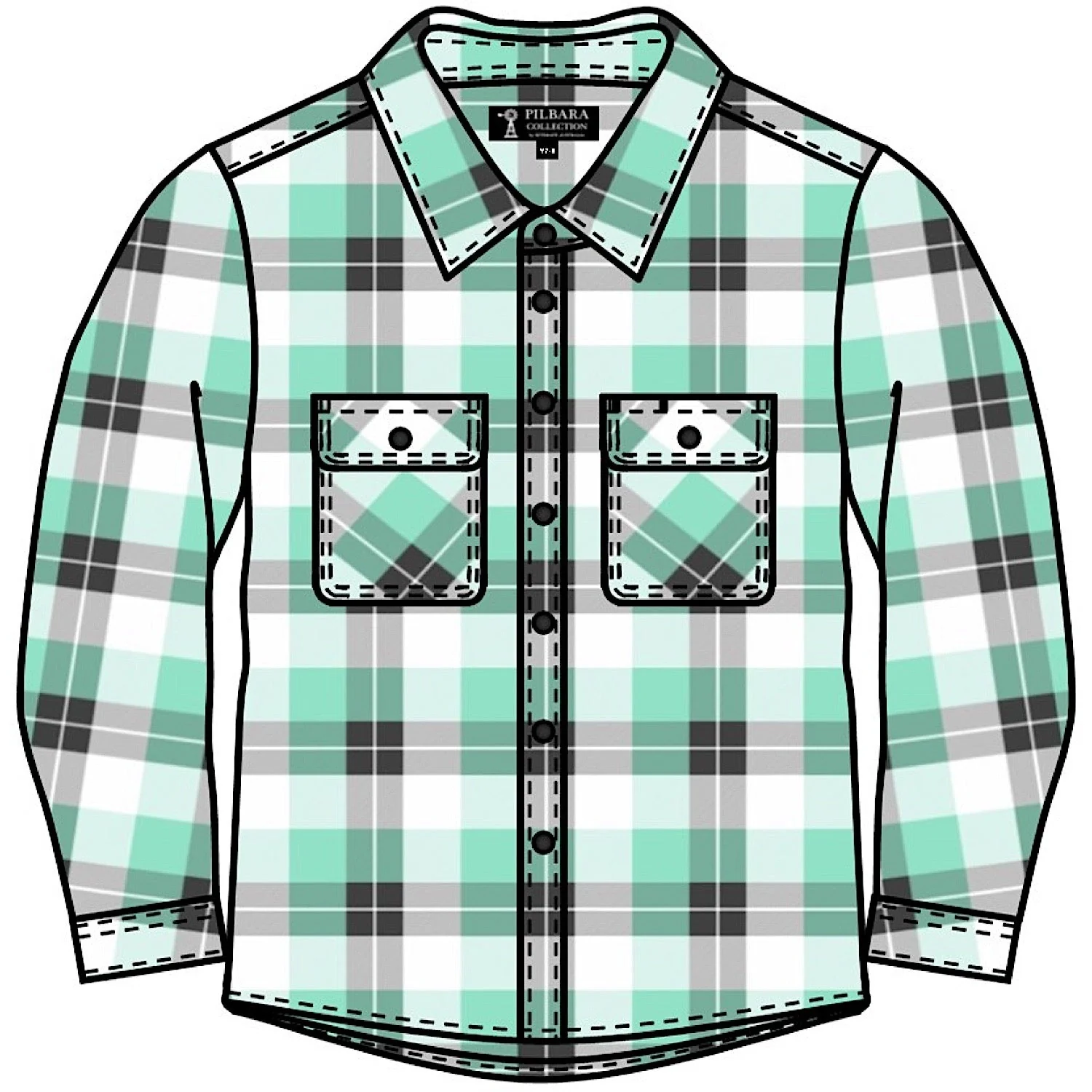 Pilbara Kid's Open Front Flannelette Shirt - Beach Glass/Grey/White