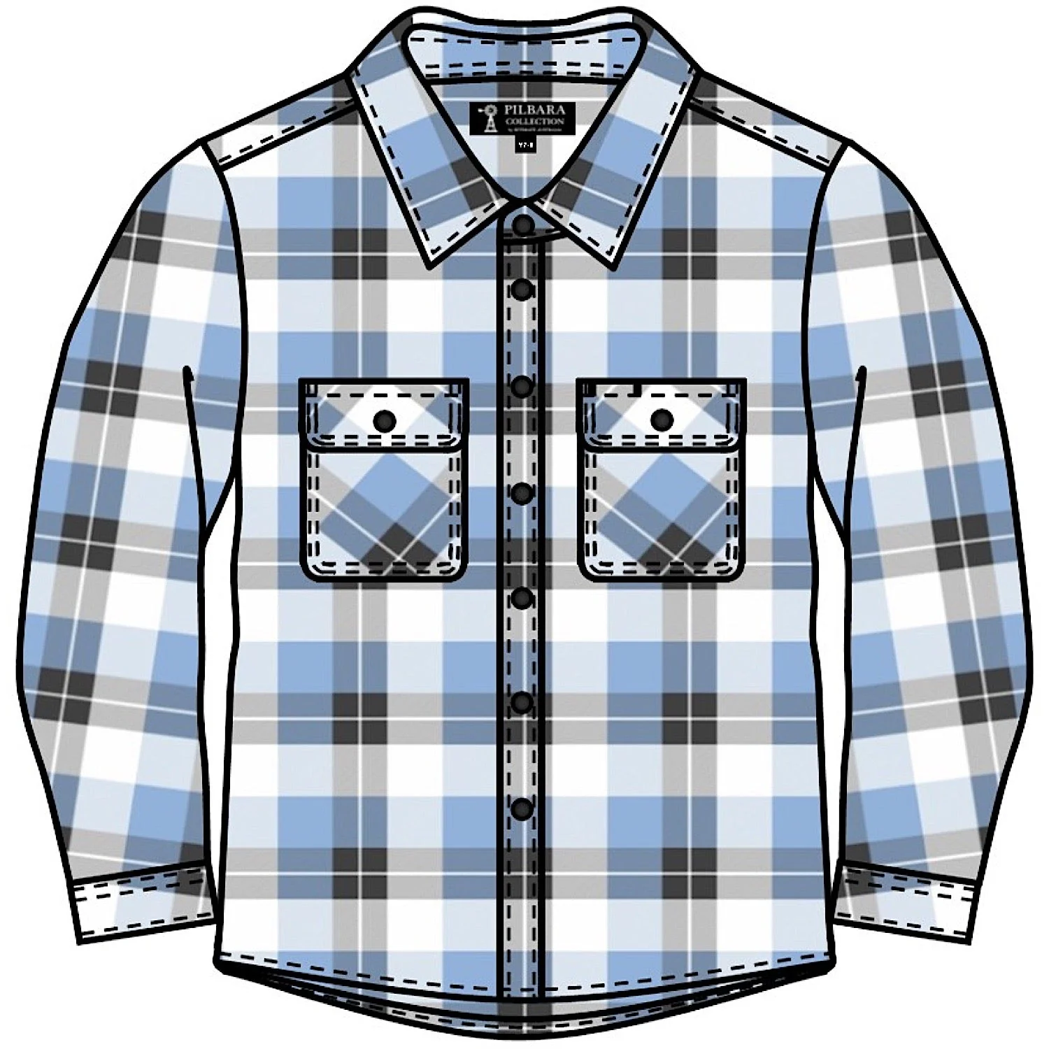 Pilbara Kid's Open Front Flannelette Shirt - Cerulean/Grey/White