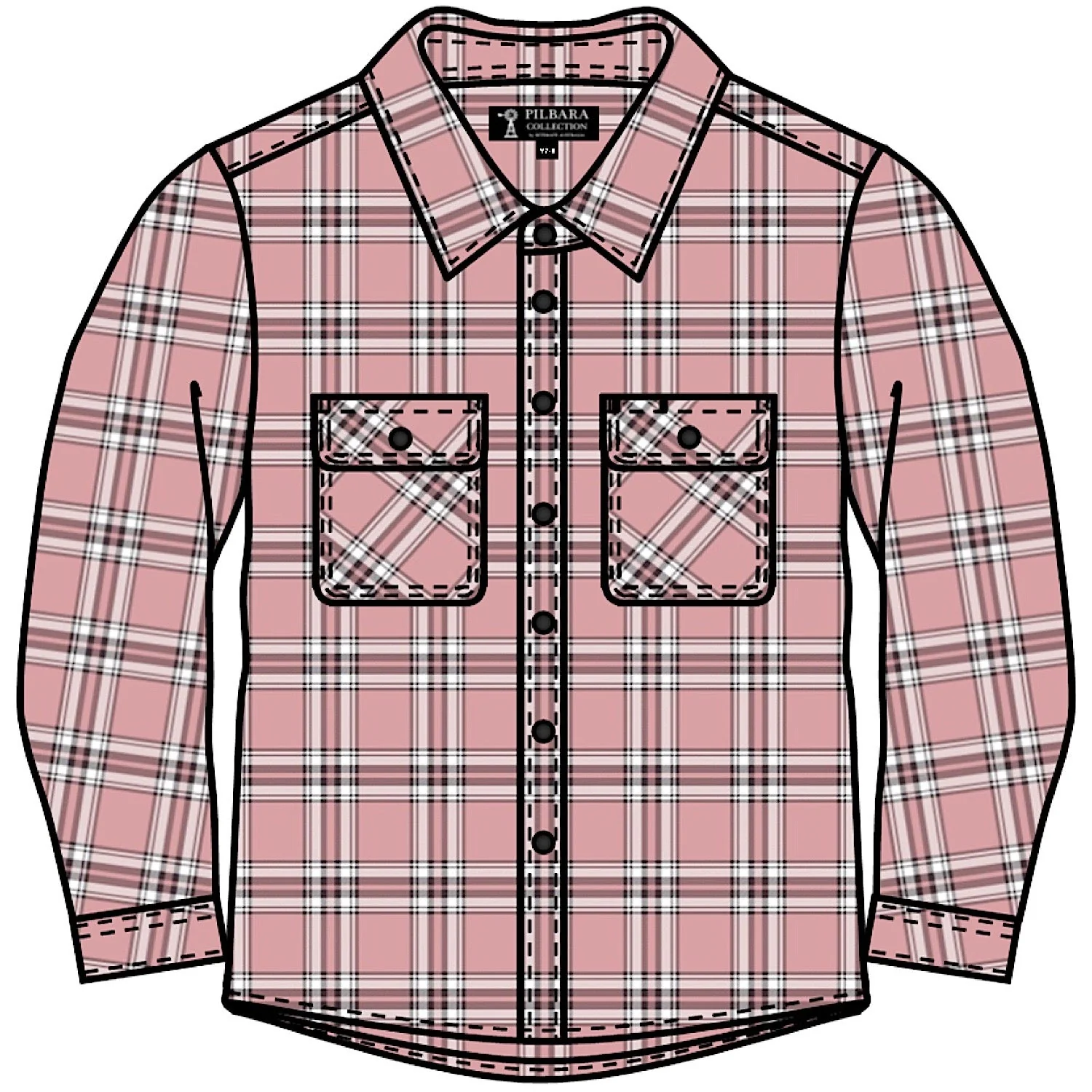 Pilbara Kid's Open Front Flannelette Shirt - Dusty Pink / Taupe / White