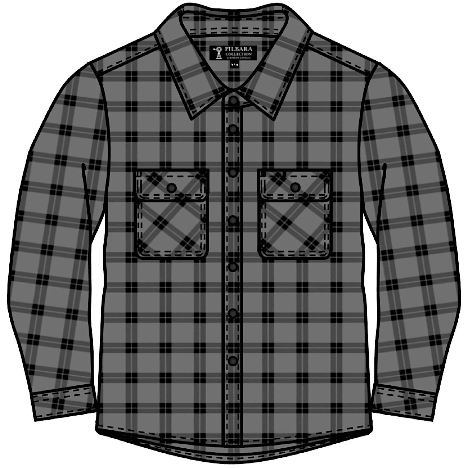Pilbara Kid's Open Front Flannelette Shirt - Grey / Black