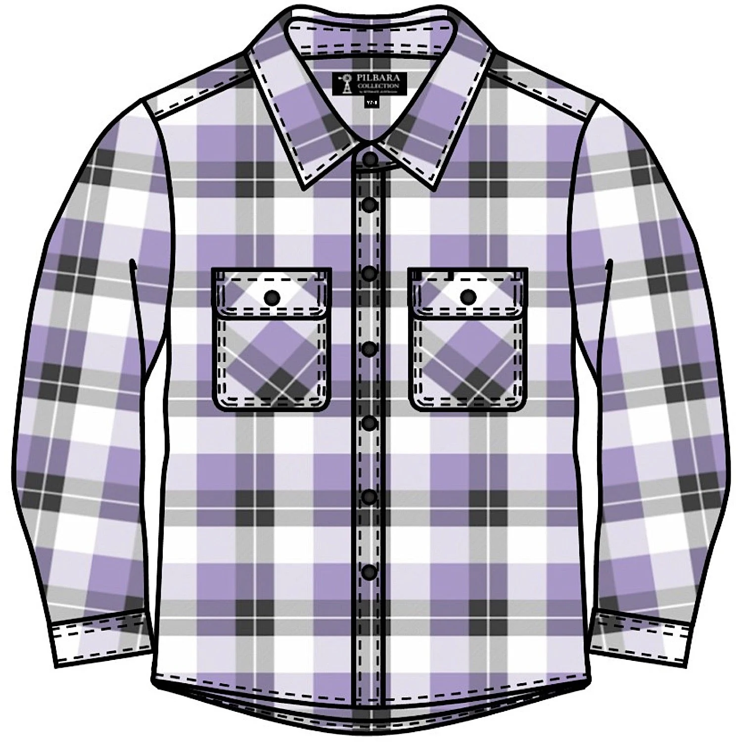 Pilbara Kid's Open Front Flannelette Shirt - Purple Rose/Grey/White