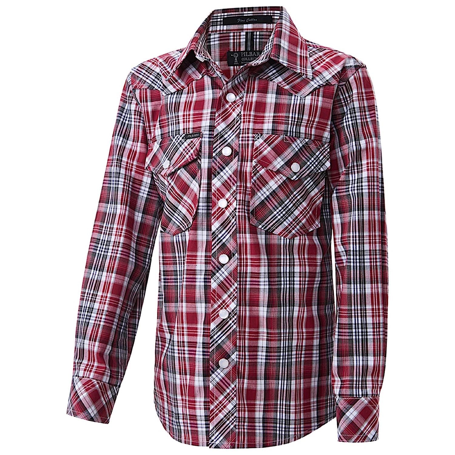 Pilbara Kid's Western Snap Button Shirt - Red/Black/White