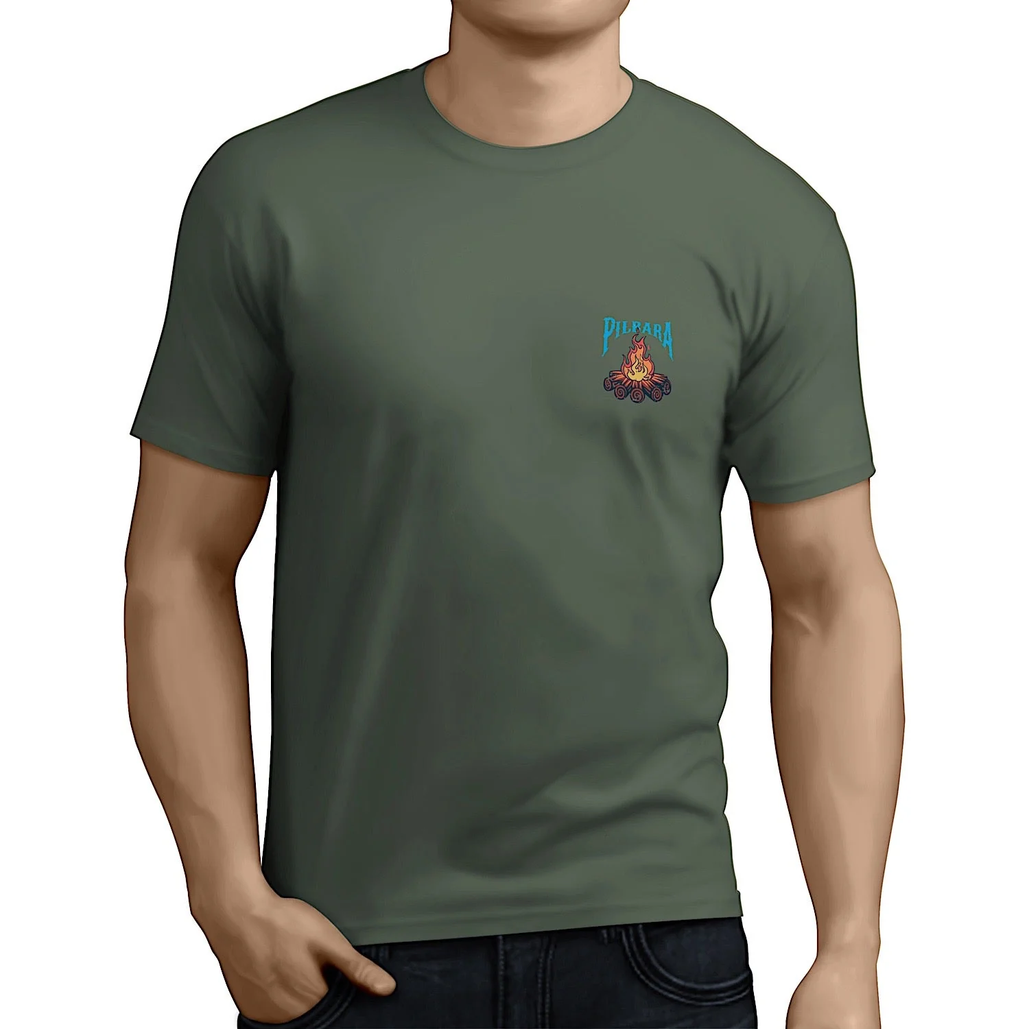 Pilbara Men's Campfire T-Shirt - Light Olive