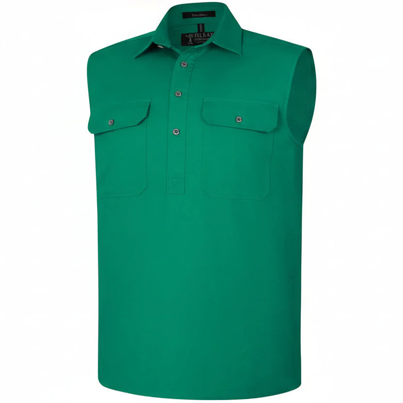 Pilbara Men's Closed Front Sleeveless Shirt - Kelly Green