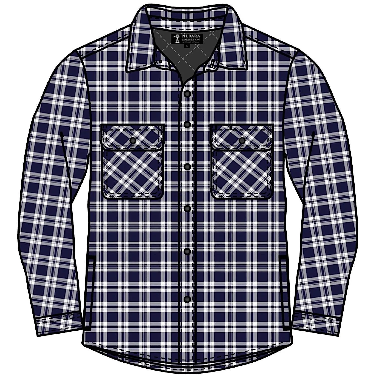 Pilbara Men's Full Button Flannelette Quilted Shirt - Navy/White