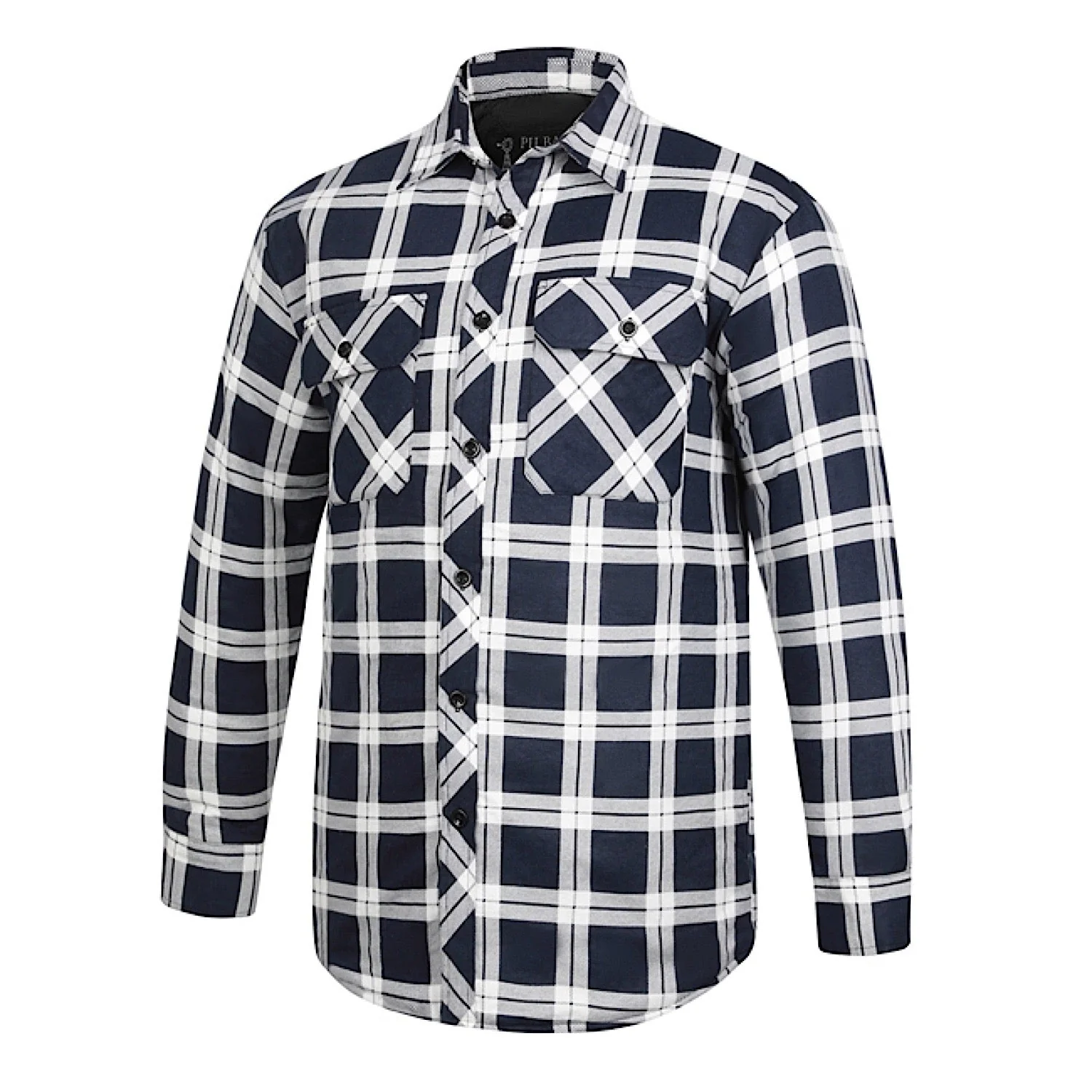 Pilbara Men's Full Button Flannelette Quilted Shirt - Navy / White
