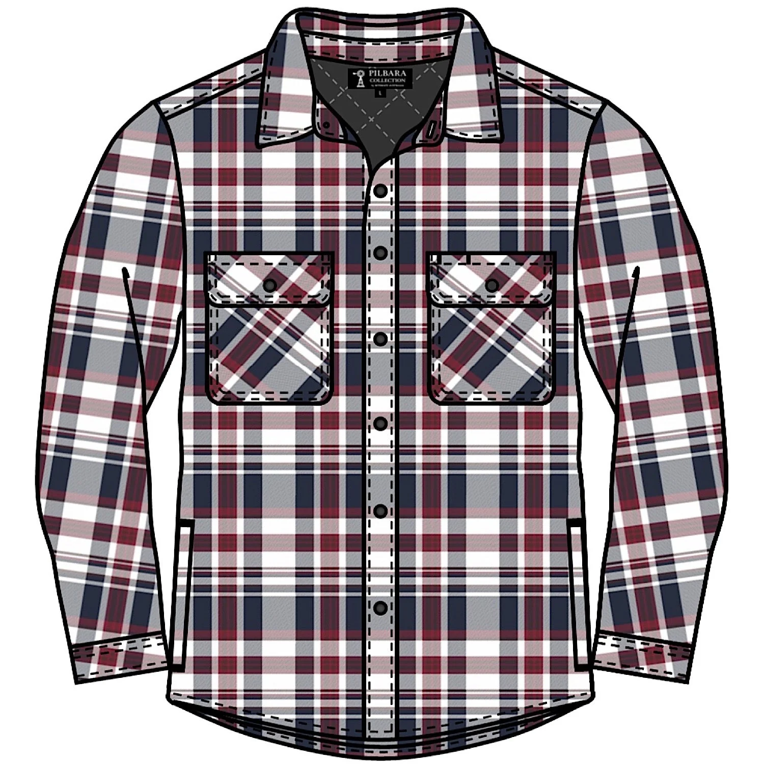 Pilbara Men's Full Button Flannelette Quilted Shirt - Red / Blue / White