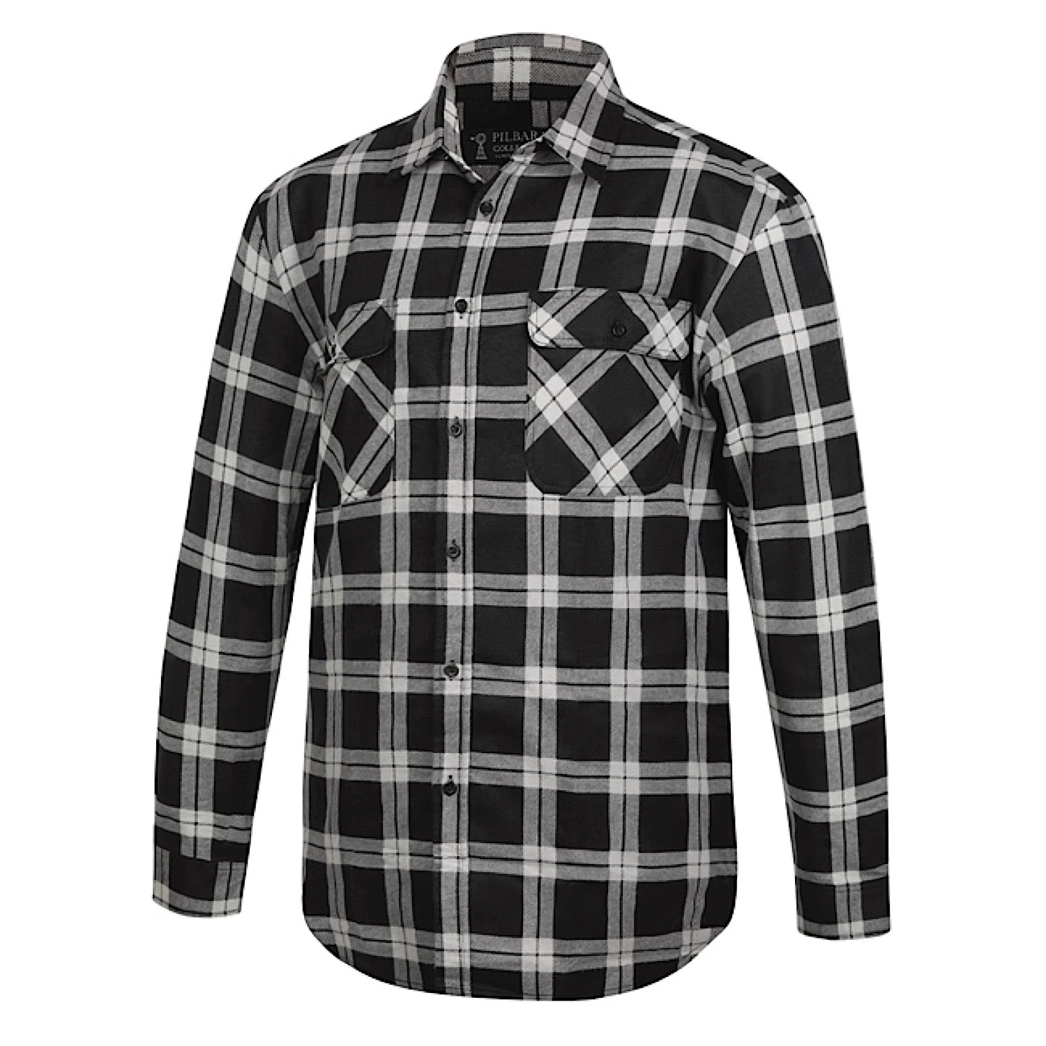 Pilbara Men's Full Button Front Flannelette Quilted Shirt - Grey / Black