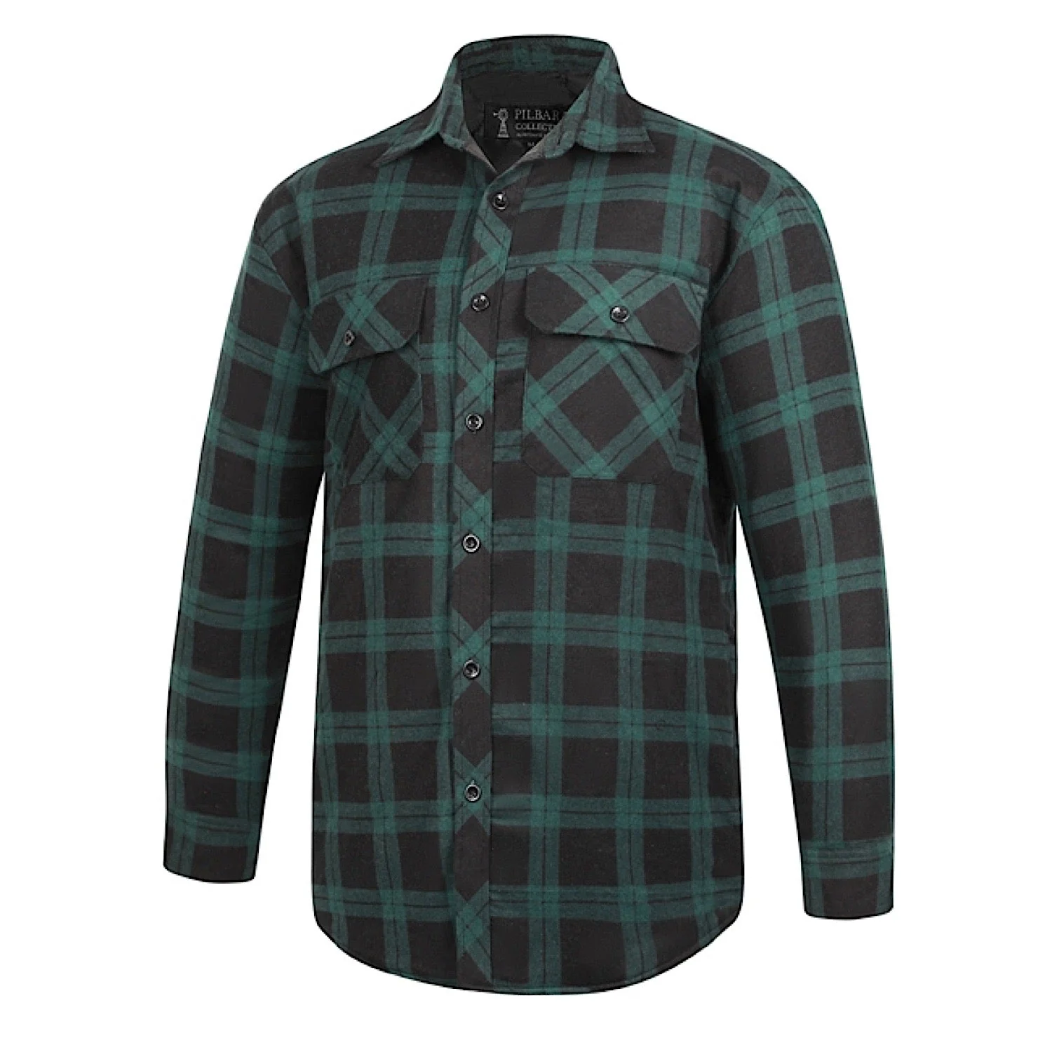 Pilbara Men's Full Button Front Flannelette Shirt - Green / Black