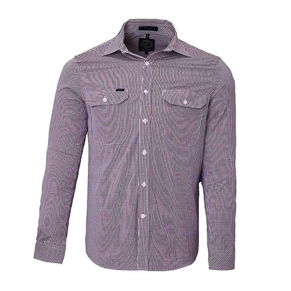 Pilbara Men's Dual Pocket Checked Shirt - Red Navy White