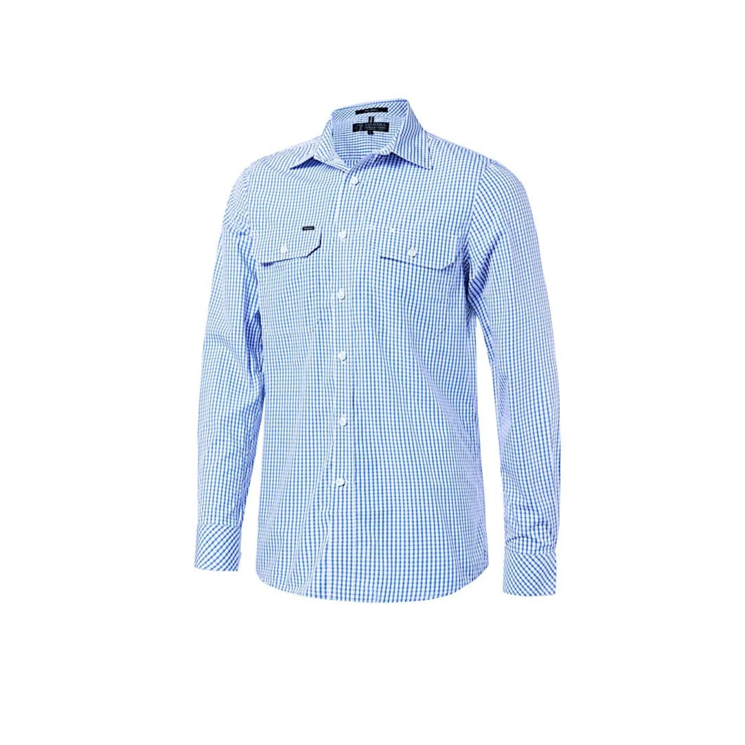 Pilbara Men's L/S Shirt - Blue/White Check