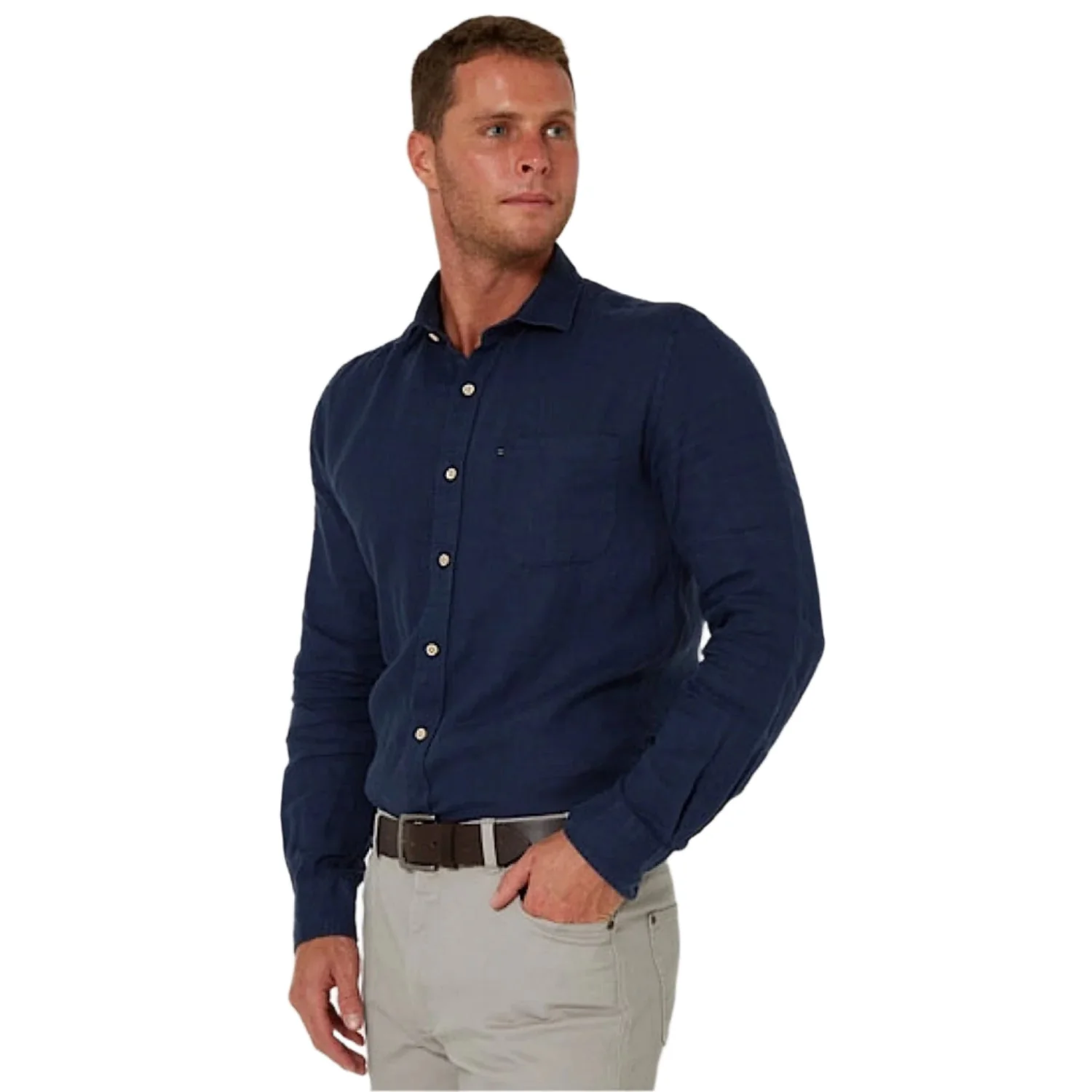 Pilbara Men's Classic Fit Linen Shirt - Navy