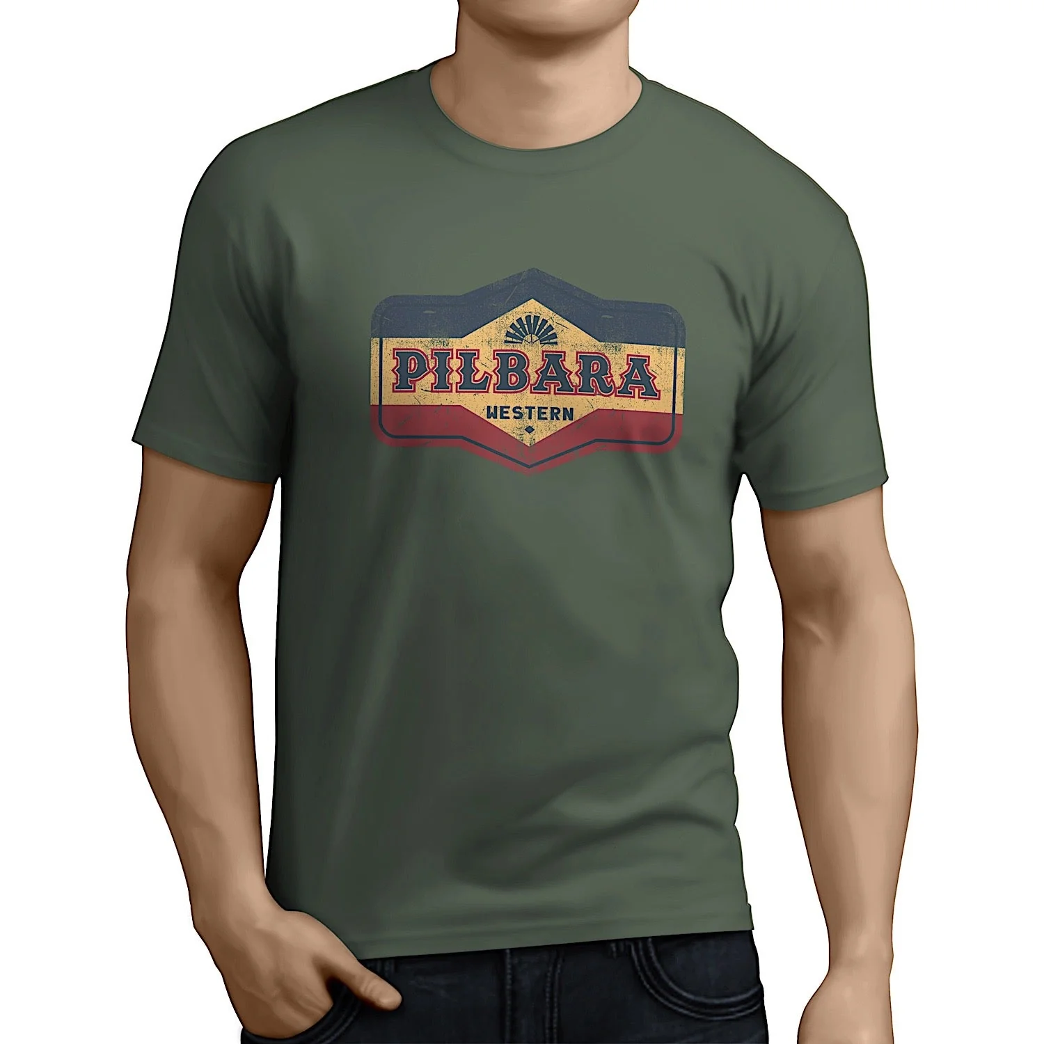 Pilbara Mens Oil Can T-Shirt - Light Olive